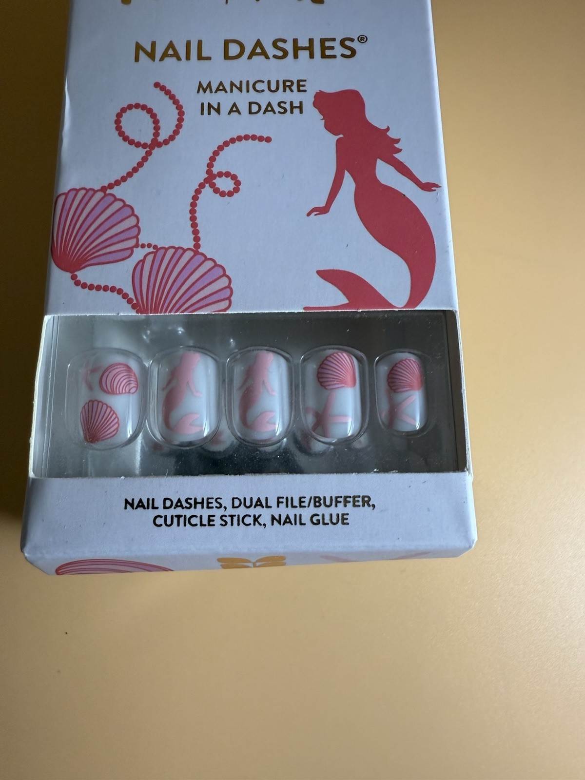 Red Aspen Press On Nails LOT OF 2 Short Square Mermaid Beach Shells Ocean