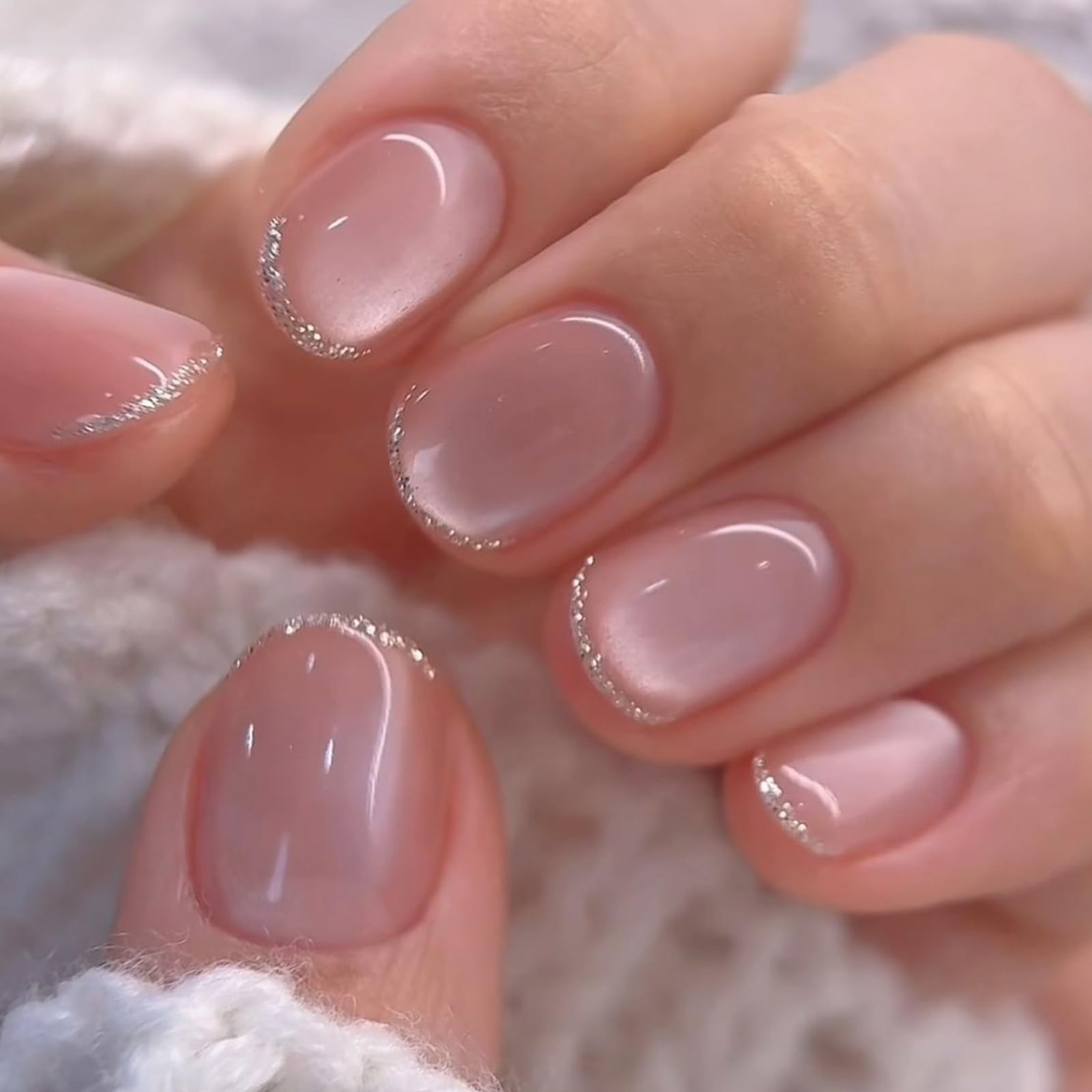 Jellyqueen Press on Nails Short Square Bare pink French