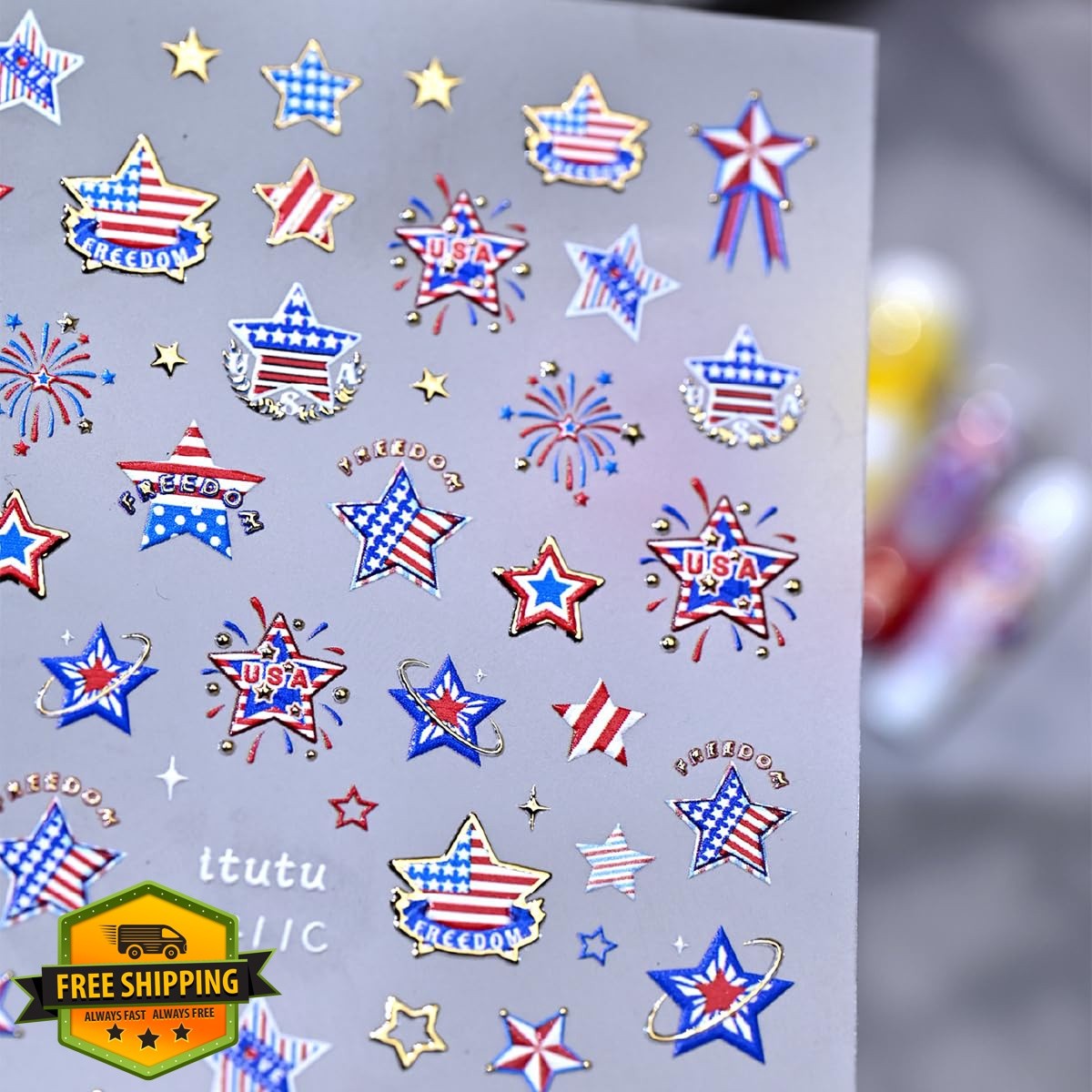 PODUOJIEYI 4th of July Nail Stickers Style 6
