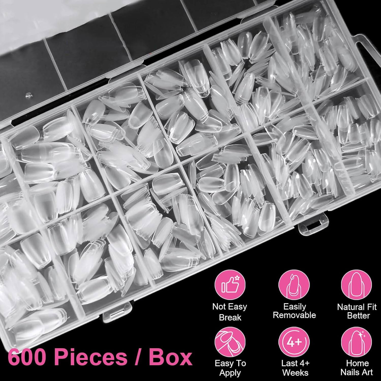 Bluezoo Extra Short Coffin Fake Nails Soft Gel Nail Tips, 600Pcs Full Cover Clea