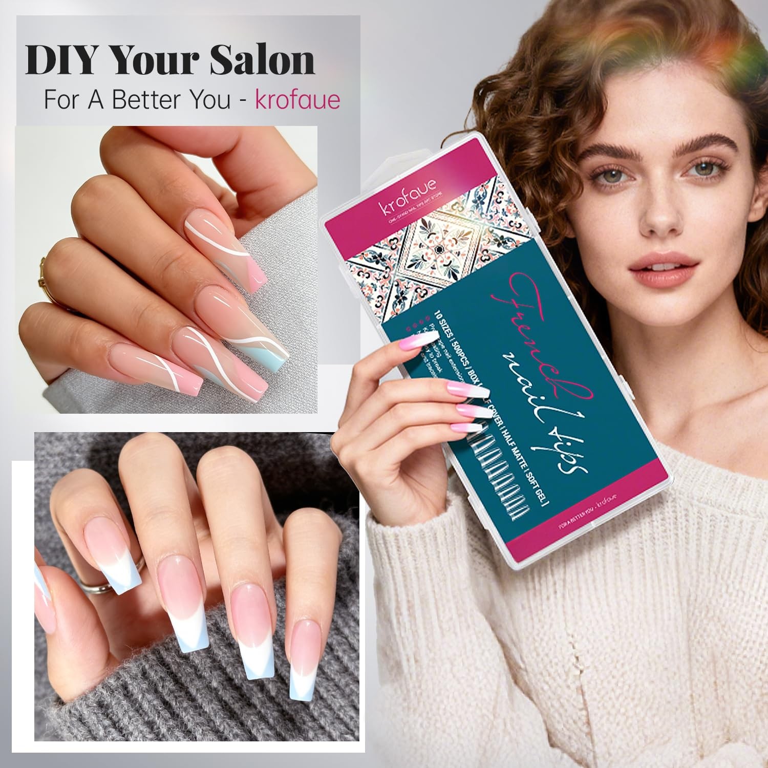 krofaue French Nail Half Matte Tips, Tips
