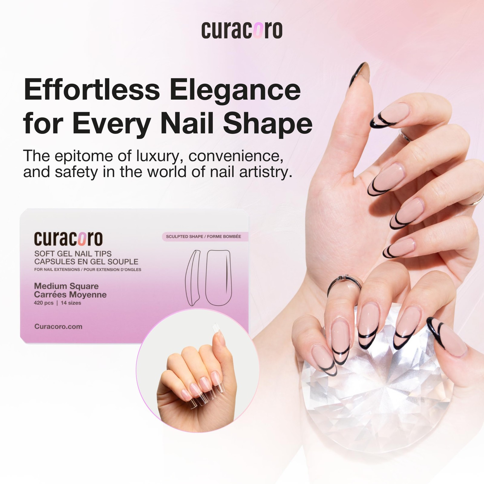 Sculpted Medium Square Nail Tips 420Pcs, Soft Gel 14 Sizes