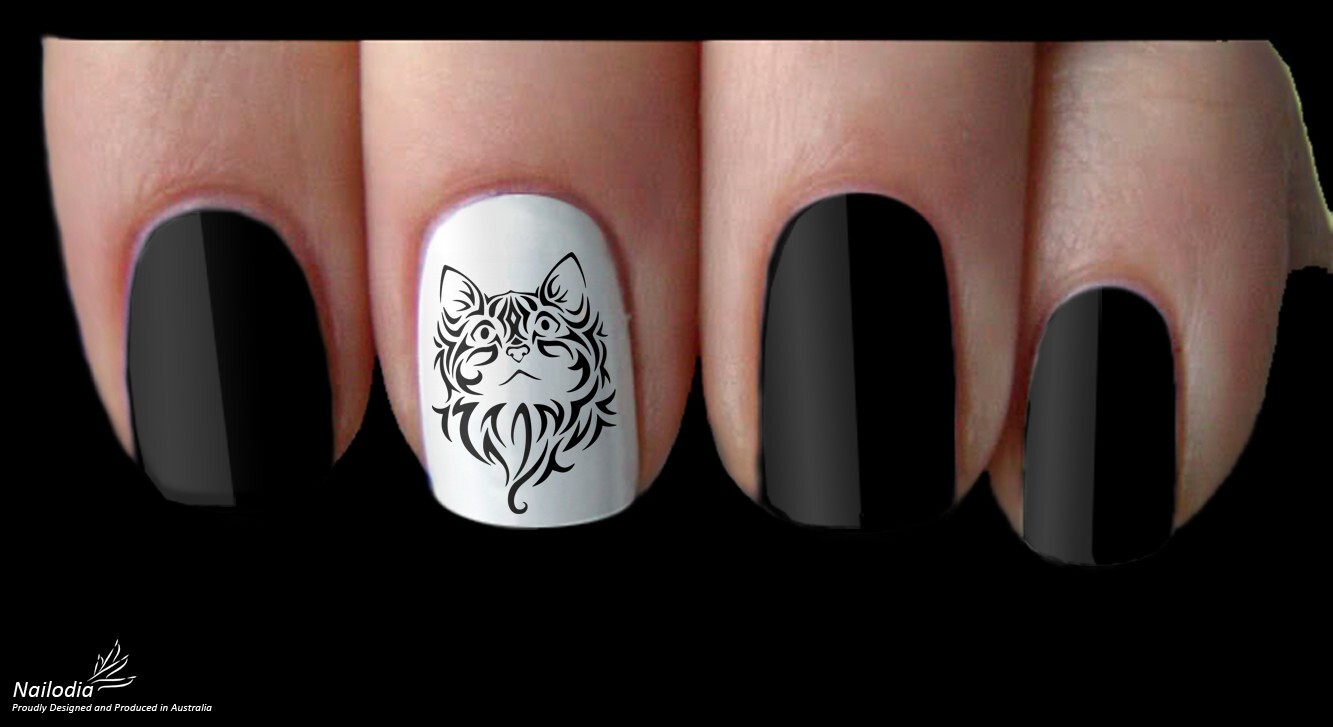 Tribal Cat & Kitten Nail Art Decal Sticker Water Transfer Slider
