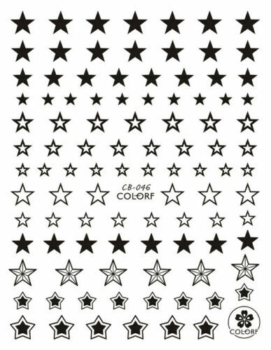 Nail Art Large Solid & Hollow Black Stars Perfect 3D Art Nail Sticker CB046