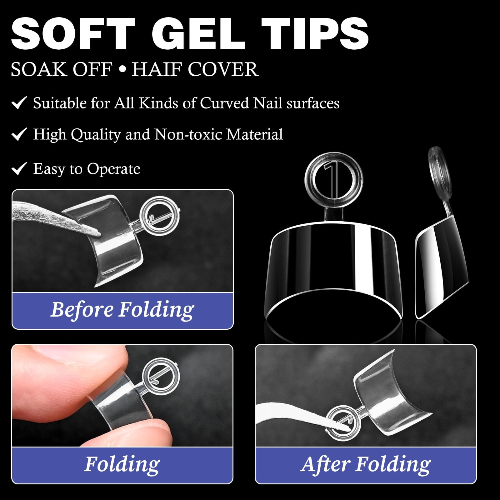 AddFavor 600pcs Extra Short Square Nail Tips, Half Cover Clear Soft Gel Nail …