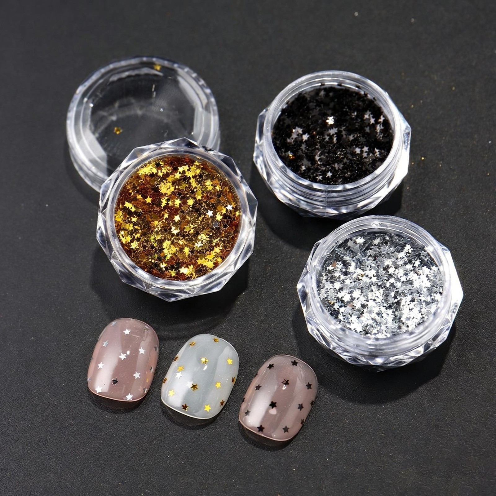 3-Color Five-Point Star Sequins, Chunky Glitter Set for Trendy Nail Decor Crafts