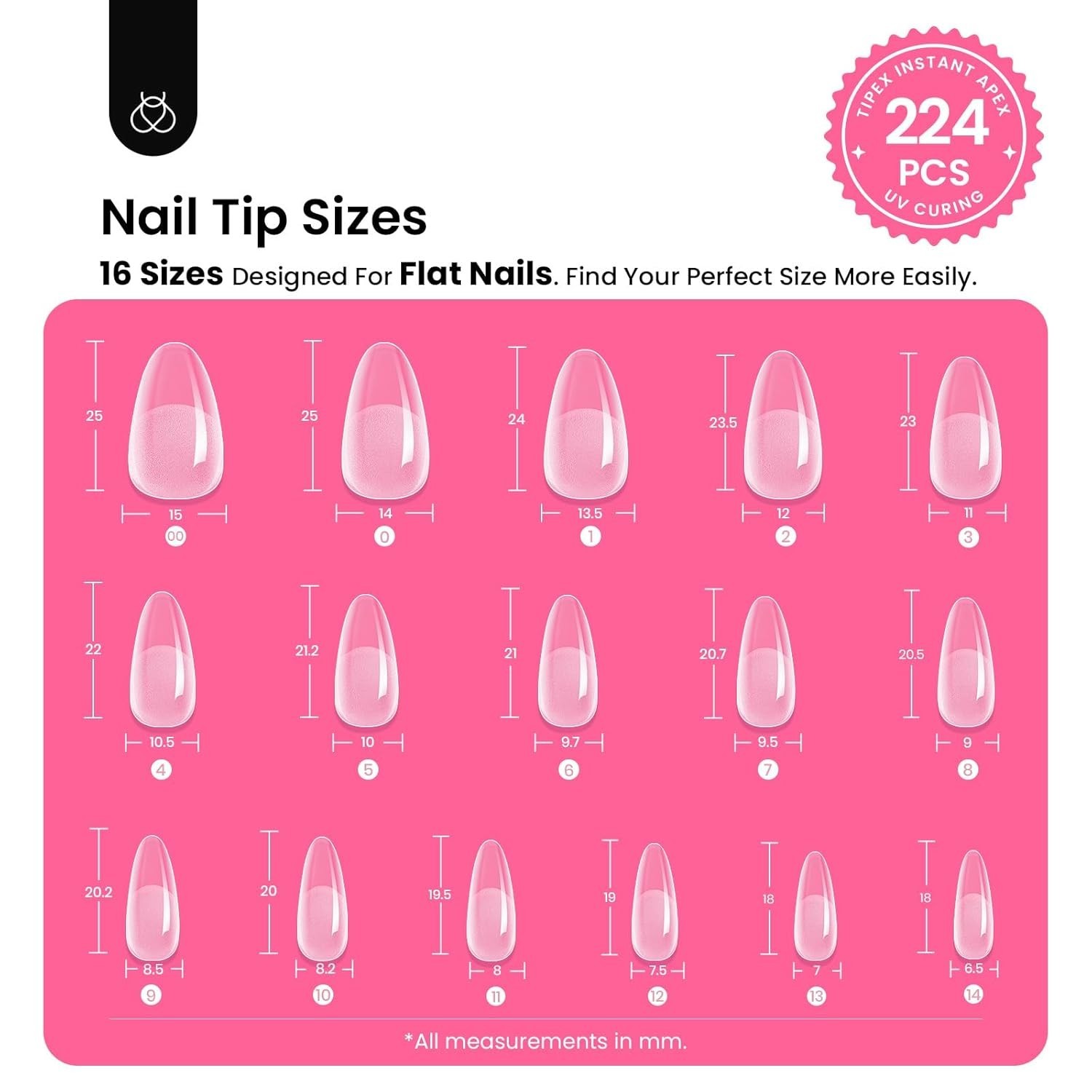 Beetles Tipex Instant Apex Nail Tips Kit: 224 Medium Almond Acrylic Tips