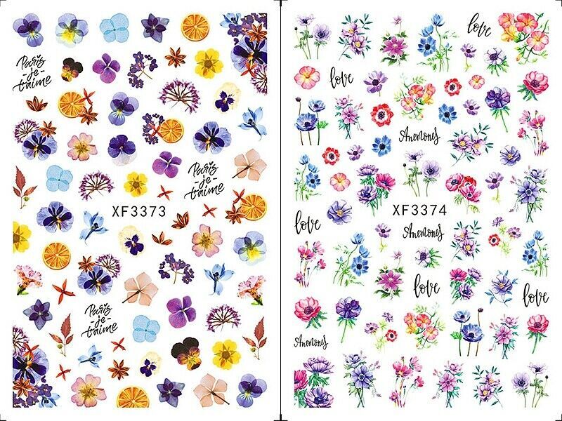 3D Nail Art Sticker Tropical Leaf Daisy Trefoil Abstract Decal Manicure DIY NS36