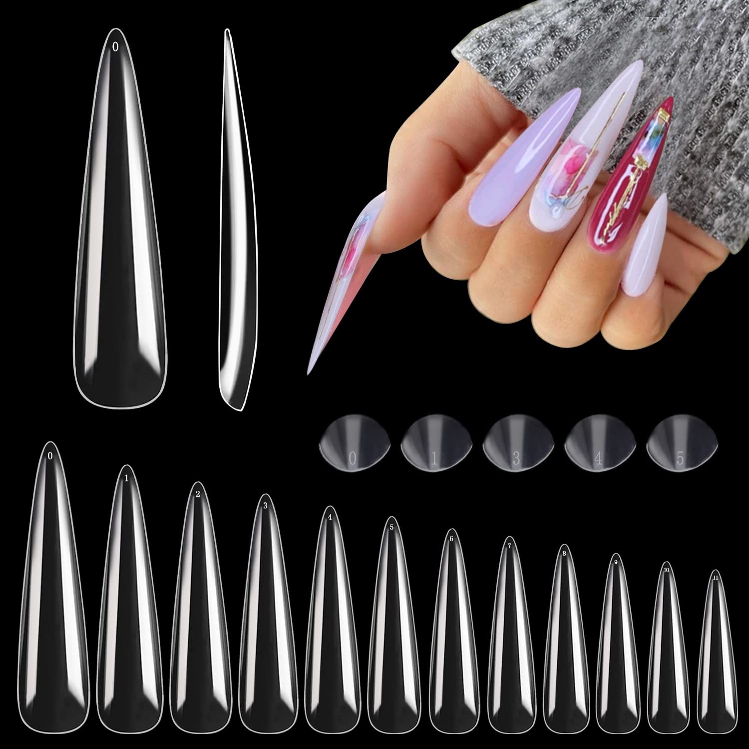 600PCS No Curve Stiletto Nail Tips, XXXL Extra Long Stiletto Full Cover Nail …