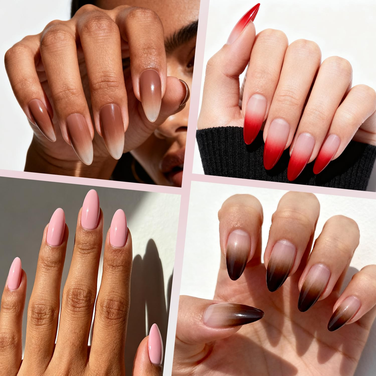 240PCS Long Almond Nail Tips,Half Cover Acrylic Fake Nails | No C Curve Gel Nail