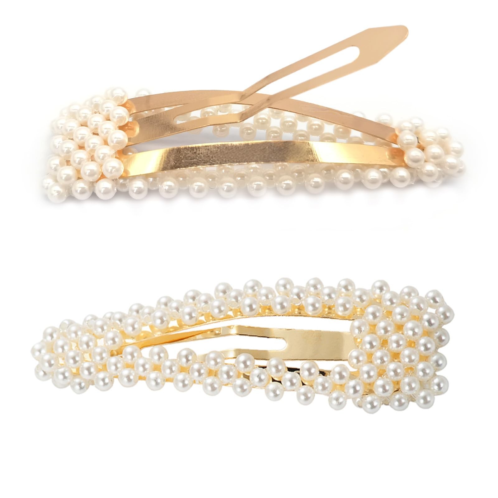 BlingKingdom 2pcs 3.3″ Snap Pearl Large 1 Count (Pack of 2), White+rose gold