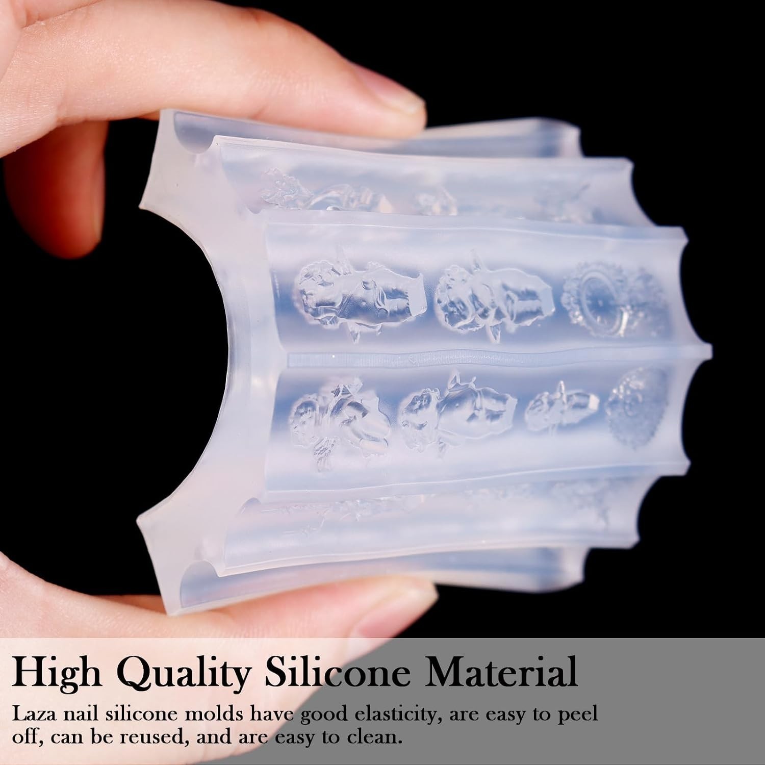Laza 4pcs Silicone Nail Art Molds, 3D Virgin Mary, Mirror Frame, Heart, Bowkn…