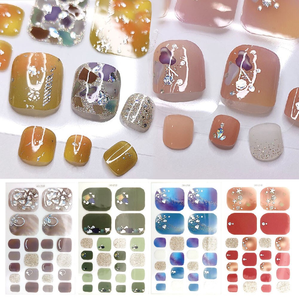 22 Tips Nail Art Glitter Flower Toe Nail Wraps Full Cover Polish Foot Stickers ✔