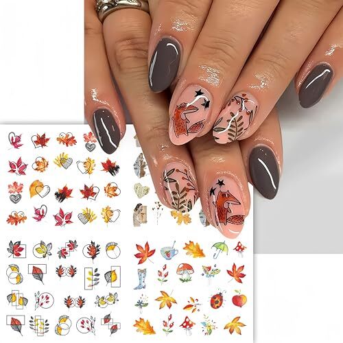 12Pcs Fall Nail Art Stickers, Autumn Nail Art Water Decals Transfer Nail turkey