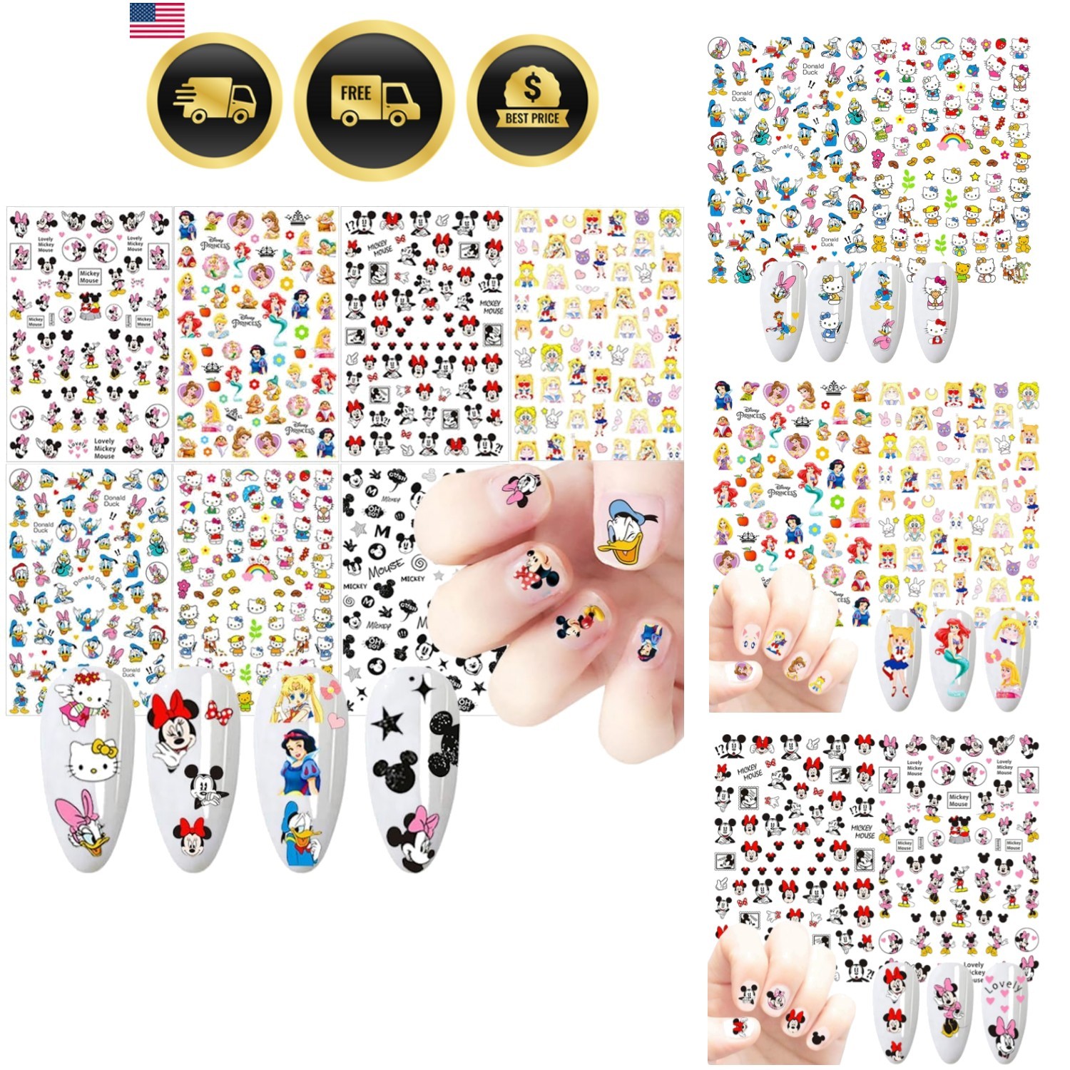 Cartoon Nail Art Stickers Cute Cartoon Nail Decals 3D Self-Adhesive Nail Art …