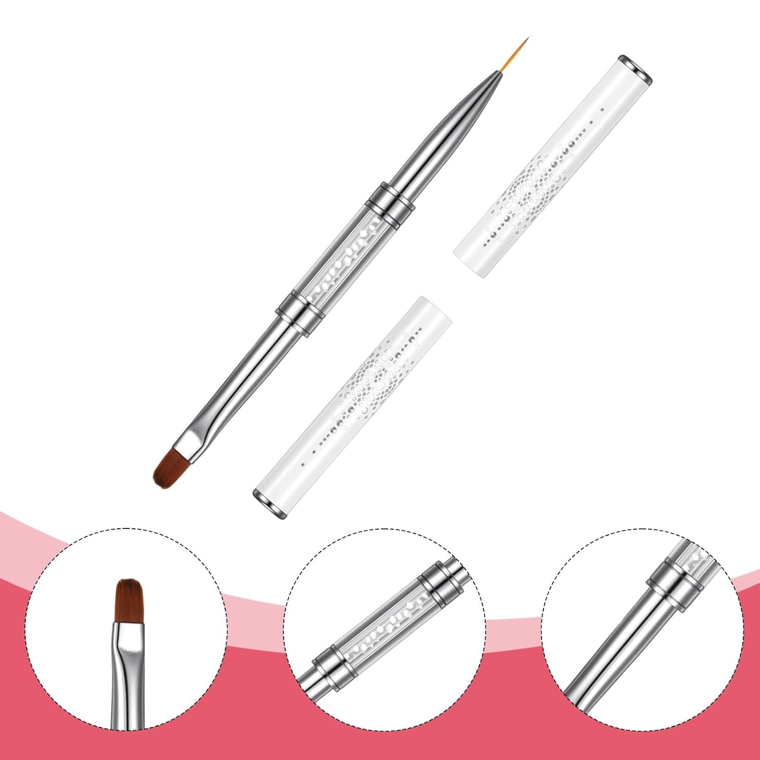 2-PCS Double-Ended Nail Builder Gel Brush, French Tip Liner Rhinestone Tool