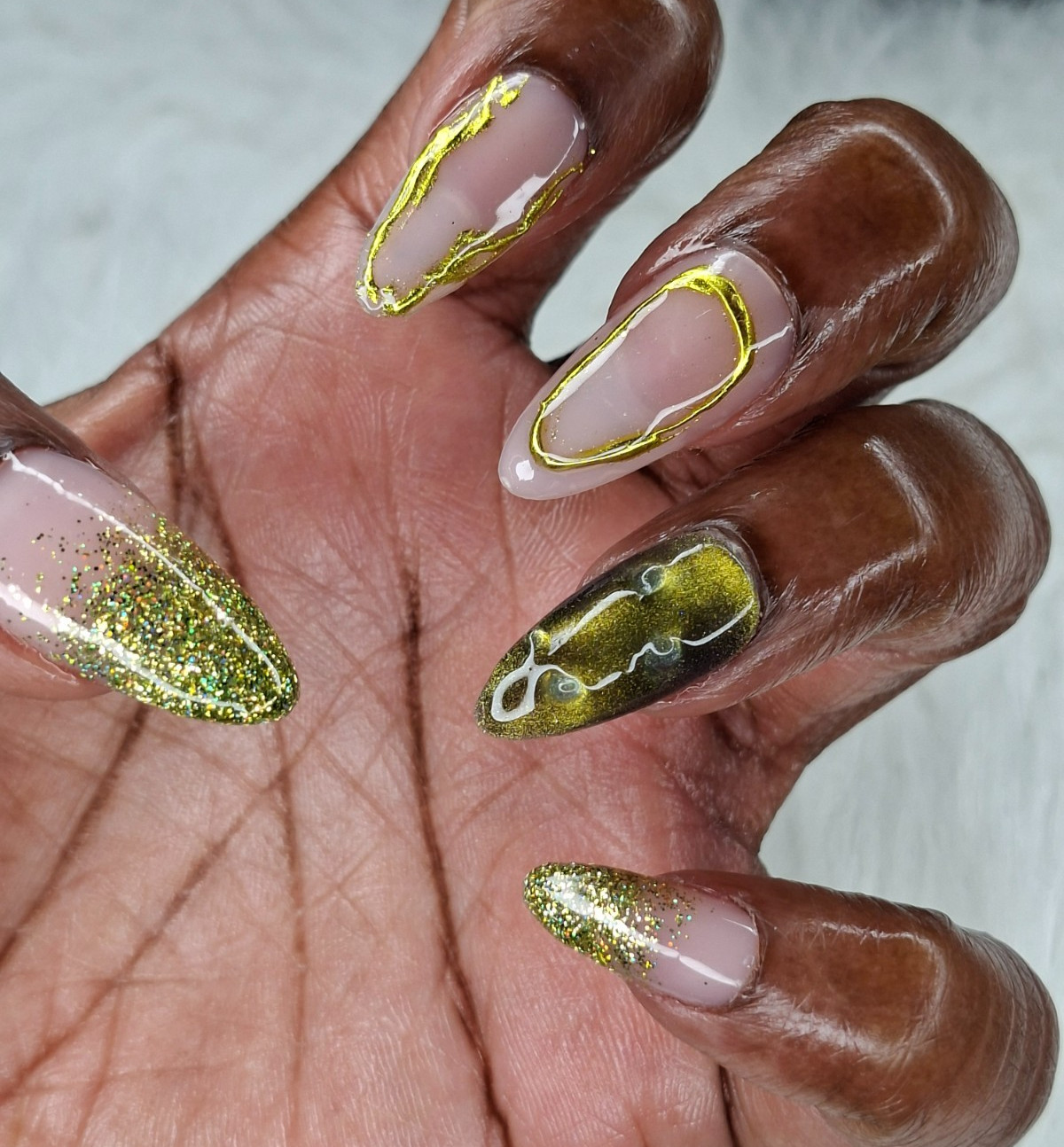 Green Chrome Cat Eye Glitter Press on Nails