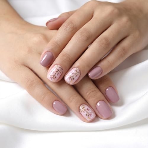 Purple Glitter Nails – Cute Flower Bud Style28 – Square Press On Nails
