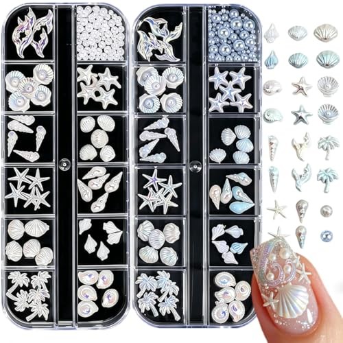 Summer Beach Nail Charms, 3D Seashell Starfish Palm Tree Nail Art Style-13