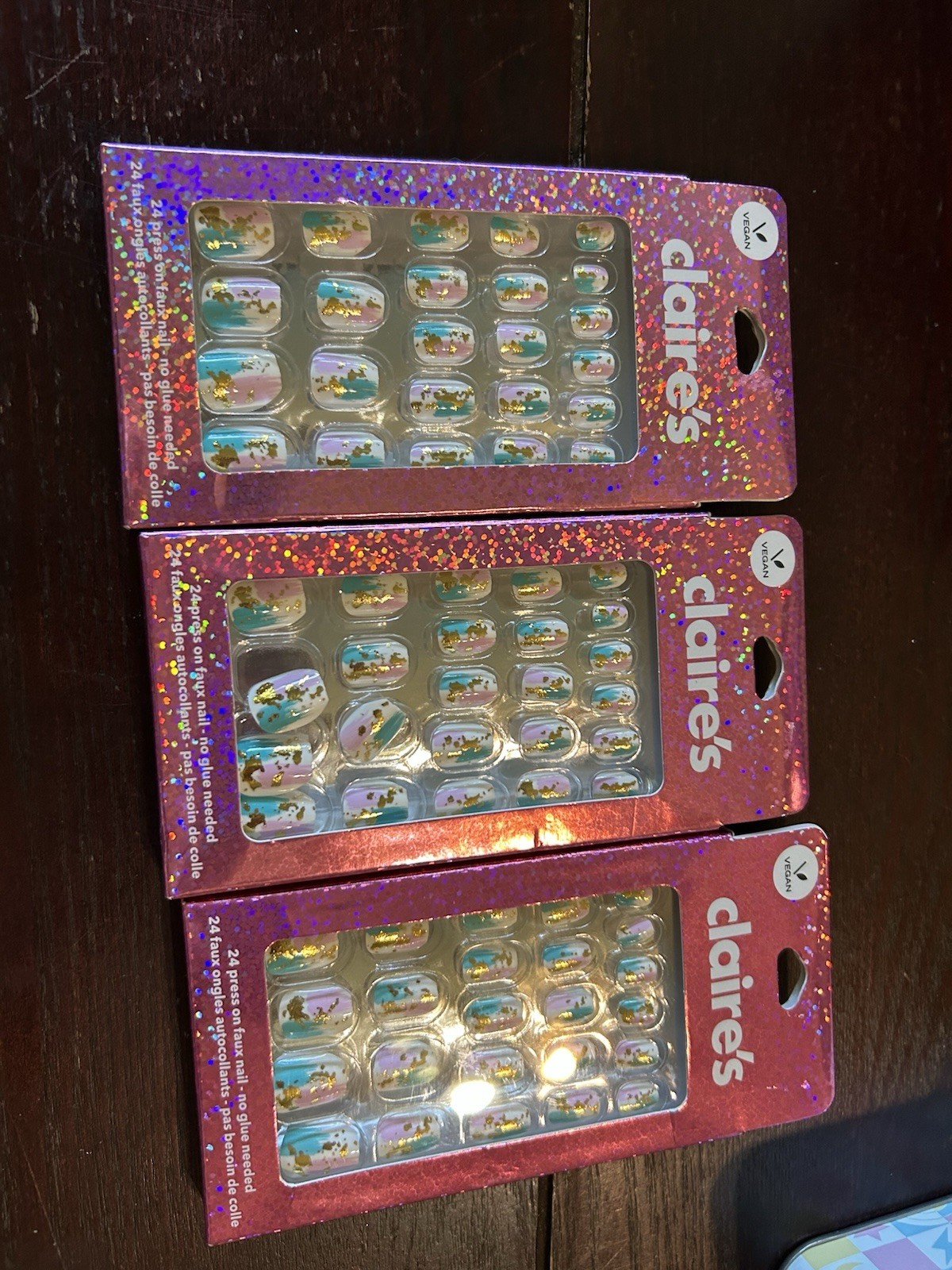 Claires Press On Nails Set 3 Packs Pastel Gold Vegan No Glue