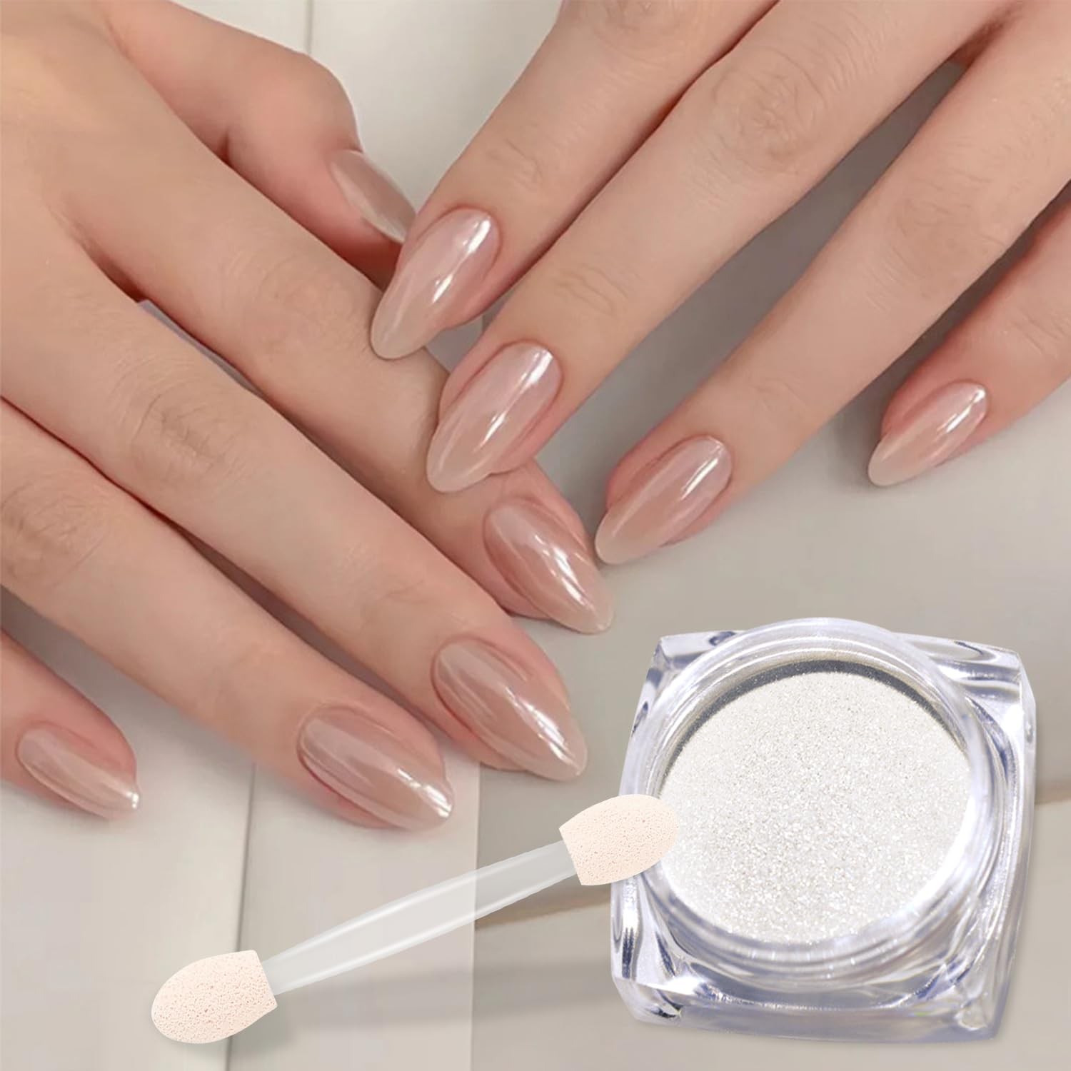 2 Pcs 1g Glass Mirror Effect Nail Powder Set, Aurora Pearl Chrome & Transparent