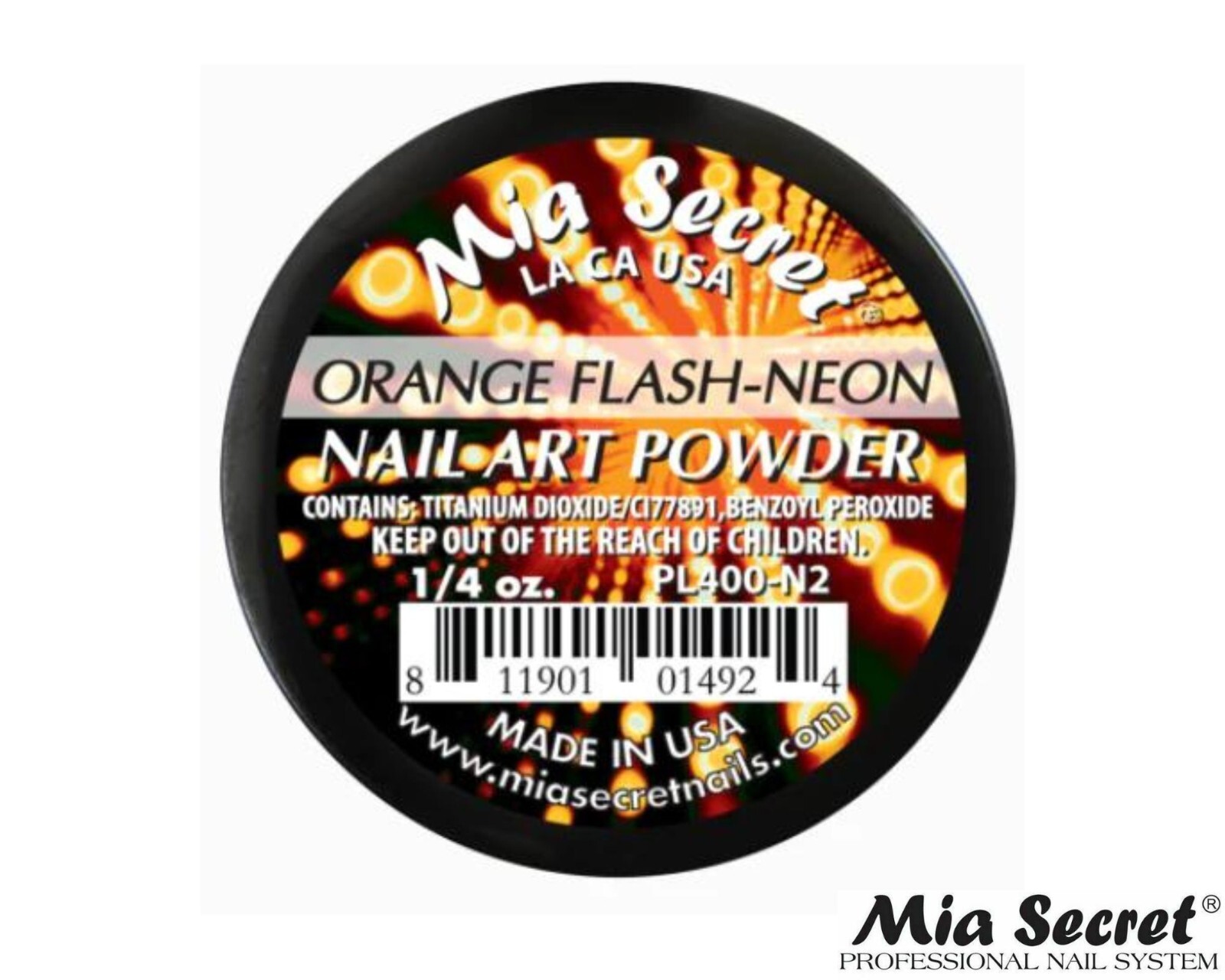 MIA SECRET Nail Art Powder 1/4oz-ORANGE FLASH (FLASH NEON COLLECTION)