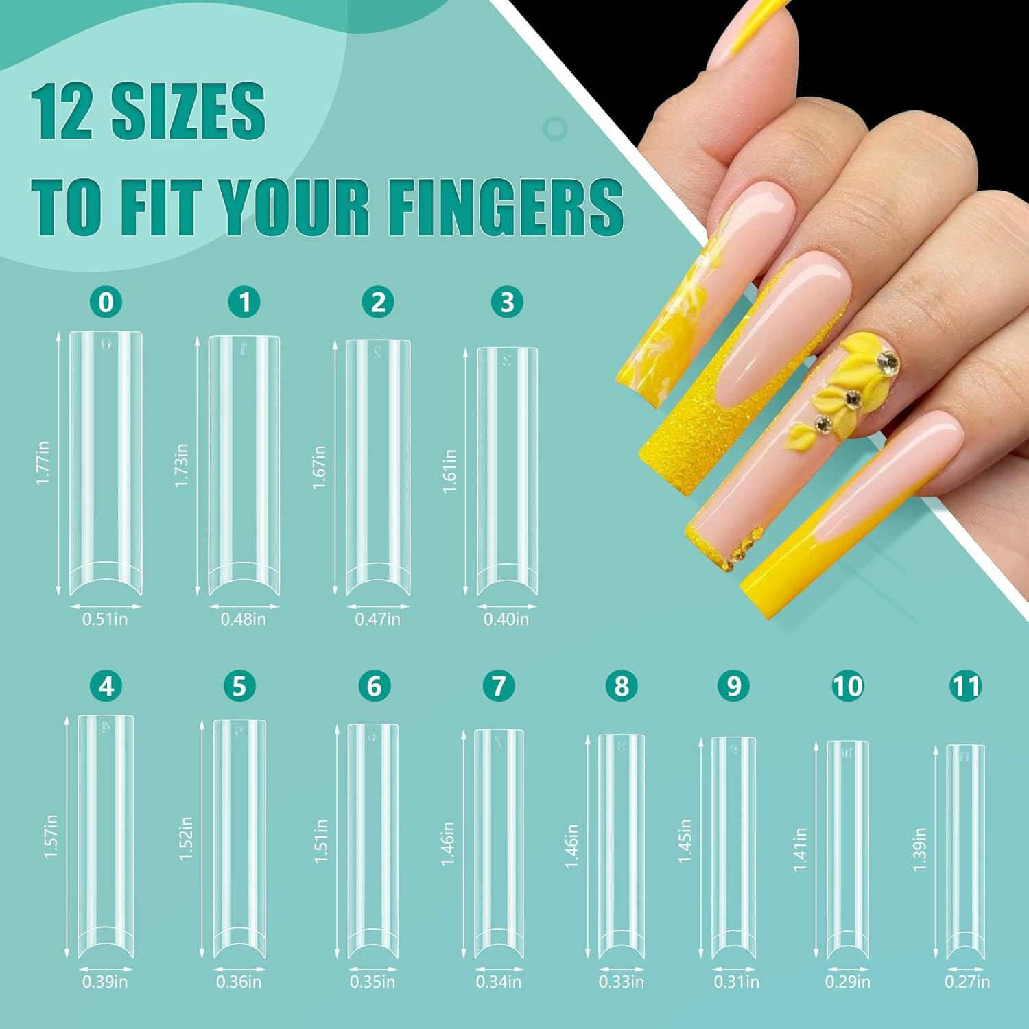 XL Long Nail Tips: Stiletto & Square 2 Shapes for Home DIY | Half Cover 240PCS N