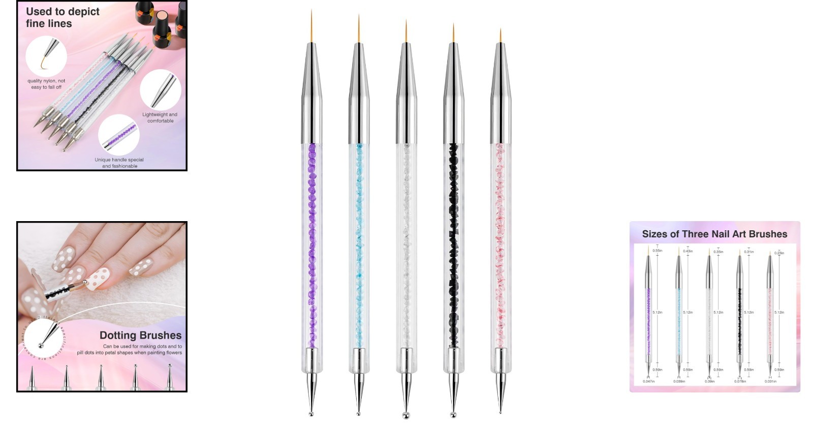 5PCS Nail Art Brush Set – Double-Ended Liner & Dotting Pens for Professionals