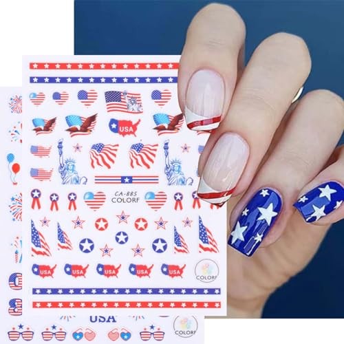 Red Blue C03 Nail Stickers – 4th of July Nail Decals – 3D – Red, Blue