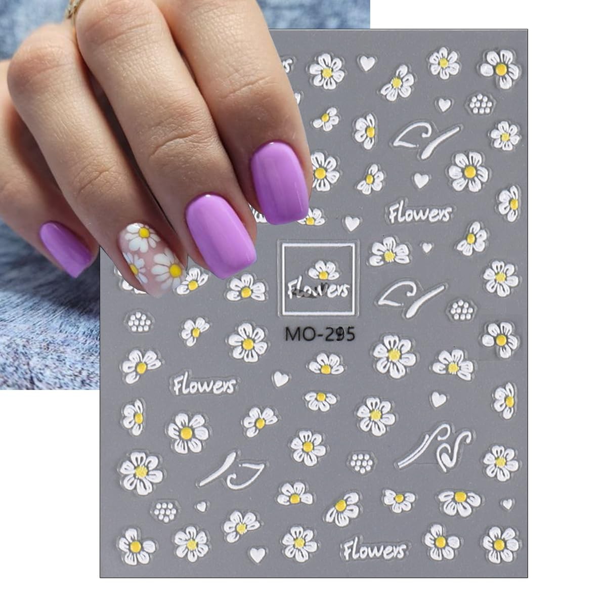 Flower Nail Art Stickers 5D Embossed Cute Bee Nails Decals Spring Daisy Desig…