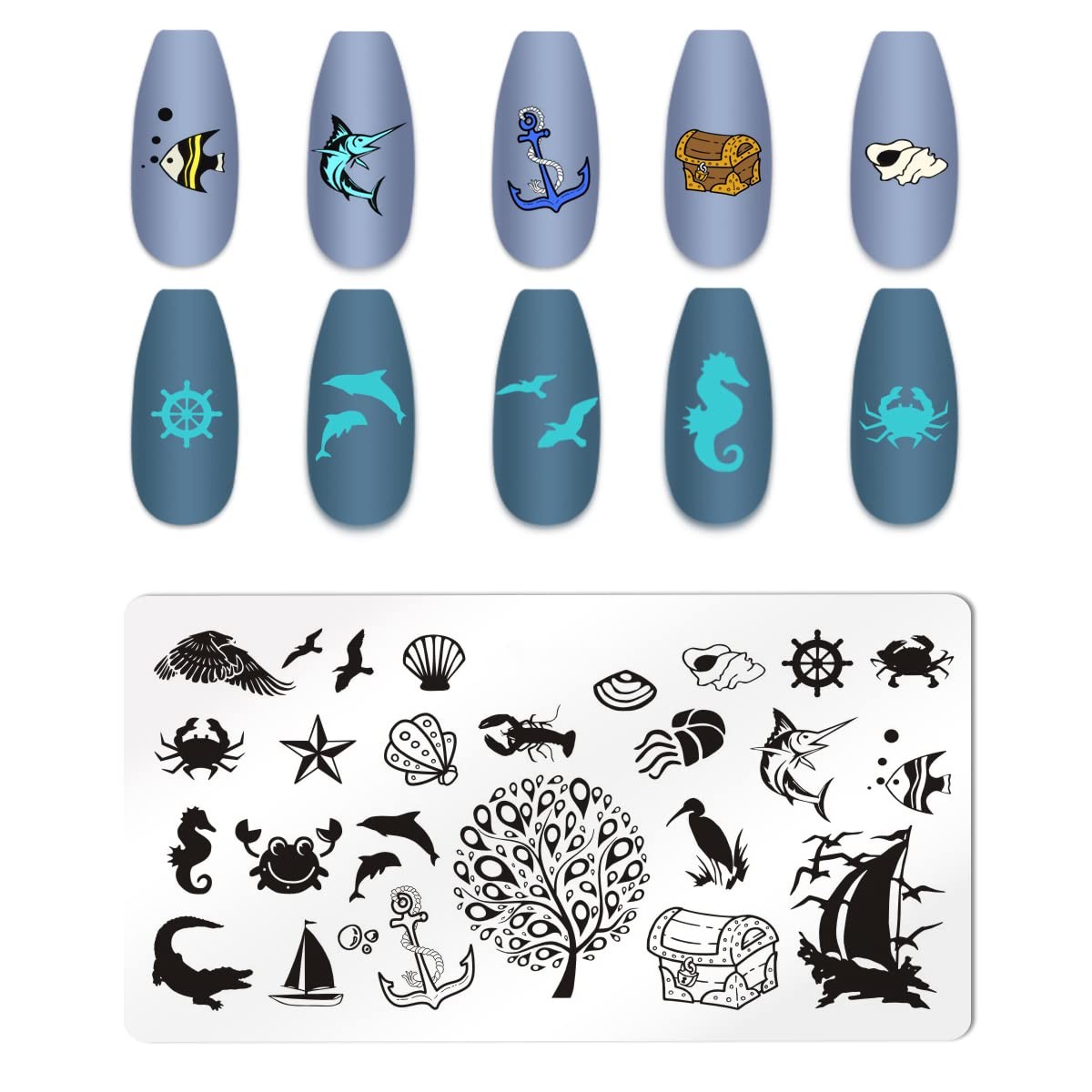 6pcs Seaside Scenery Nail Stamping Plate Nail Stamping Kit for Nails Summer B…