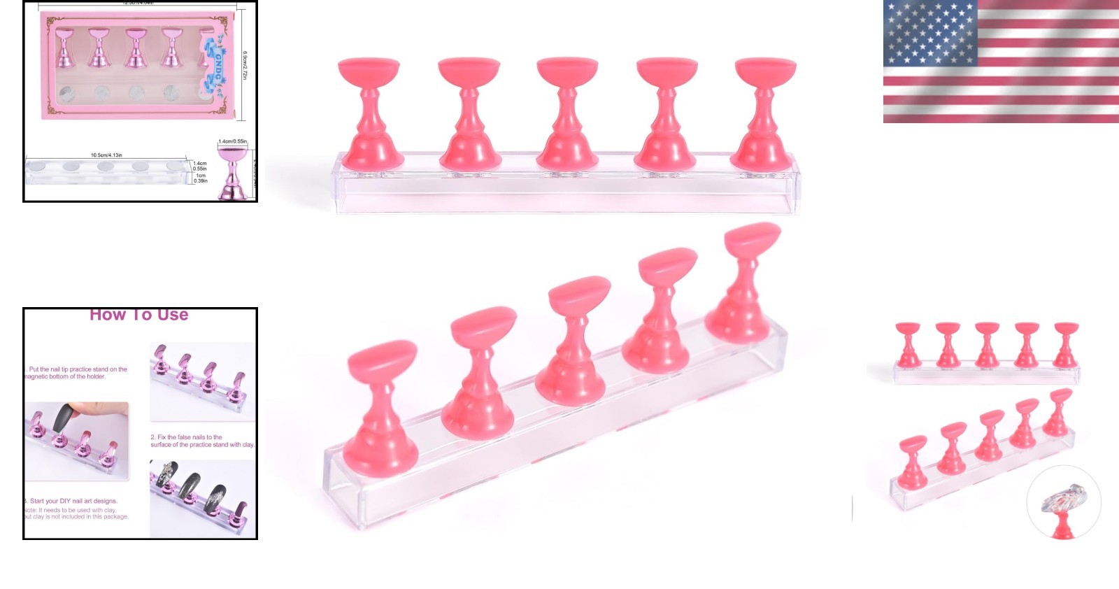 Elegant 2 Sets Nail Art Stand with Magnetic Design for Press-On Nails Practice