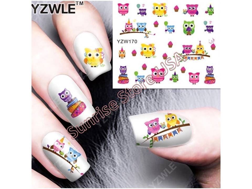 Nail Art Water Transfer Sticker Owl Flower Cupcake Party Decals Manicure