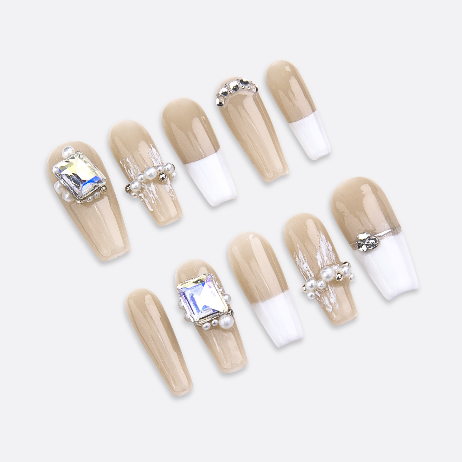 SIYOU | Crystal Coffin French | (Long Coffin) White Press-On Nails (10pc Kit)