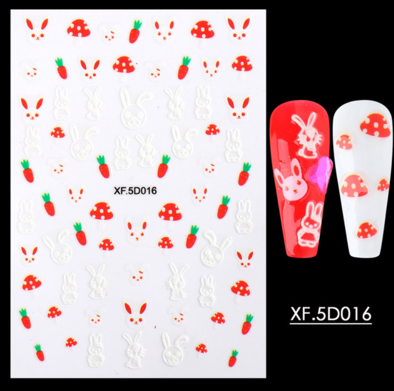 5D Embossed Flowers Rose Butterfly Rabbit Daisy Cameo Nail Art Stickers DIY
