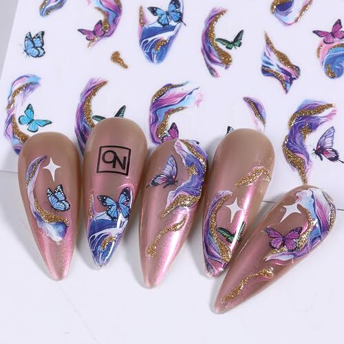 Nail Art Sticker Decals 3D Embossed Black Gold Blue Green Design Nail Marbling