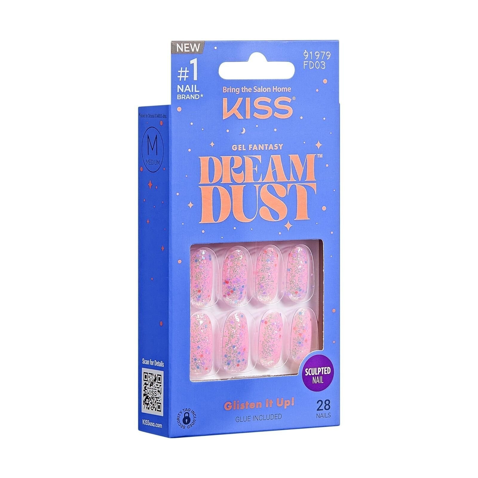 KISS Gel Fantasy Dreamdust, Press-On Nails, Nail glue included, Diamonds 4…