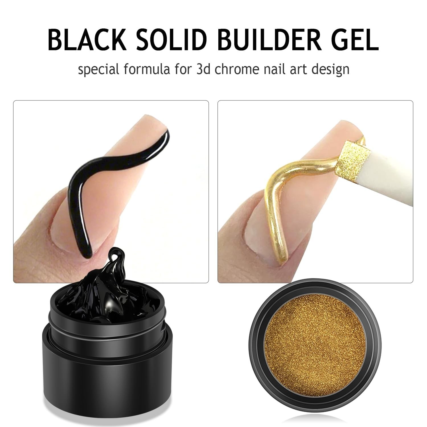 3D Sculpting Gel for Nail Art, 2PCS Clear & Black Solid Builder Kit, Non-Stick M
