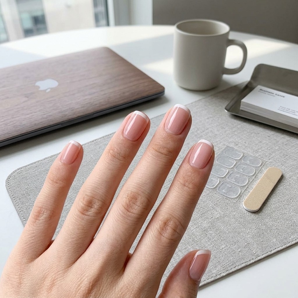 24Pcs Short Square French Tip Press On Nails Pink White False Nails