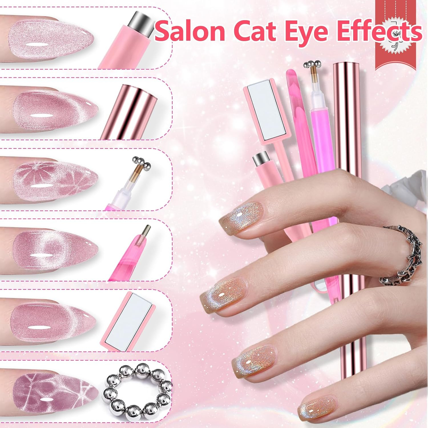 Cat Eye Nail Magnet Tool, 34Pcs Cat Eye Magnet for Nails, Strong Magnetic Gel Na