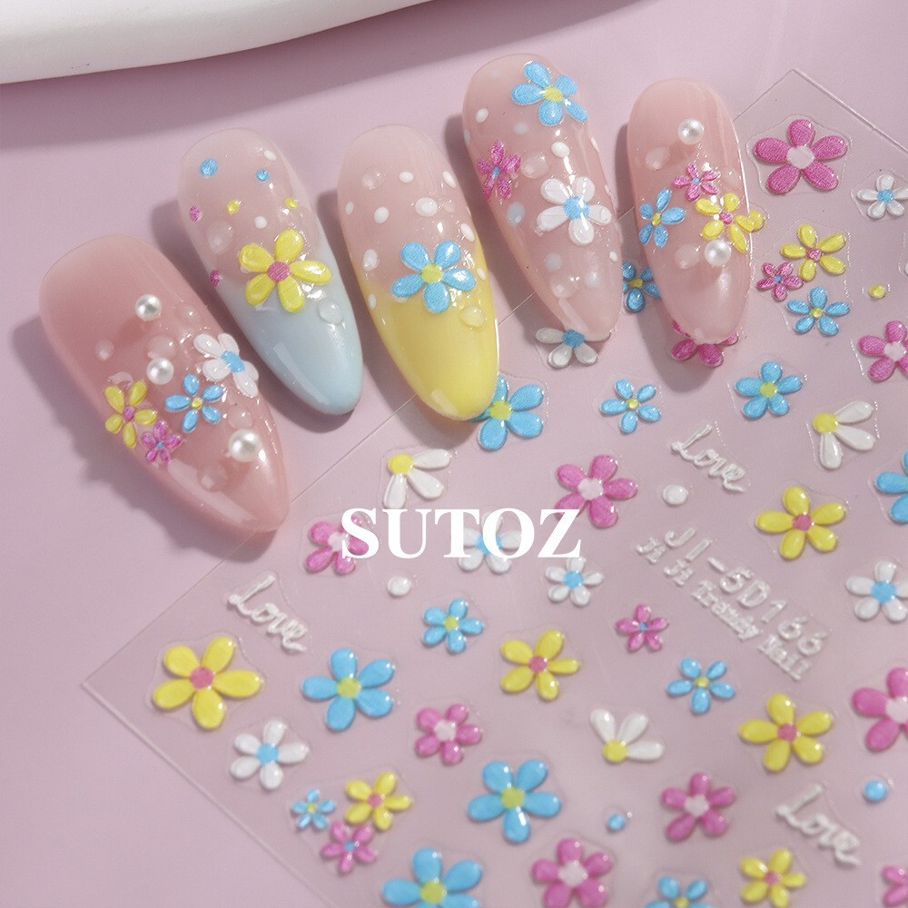 2Pcs 3D Nail Art Stickers Daisy Flower Bride Decals Decoration JI166/167 NH29