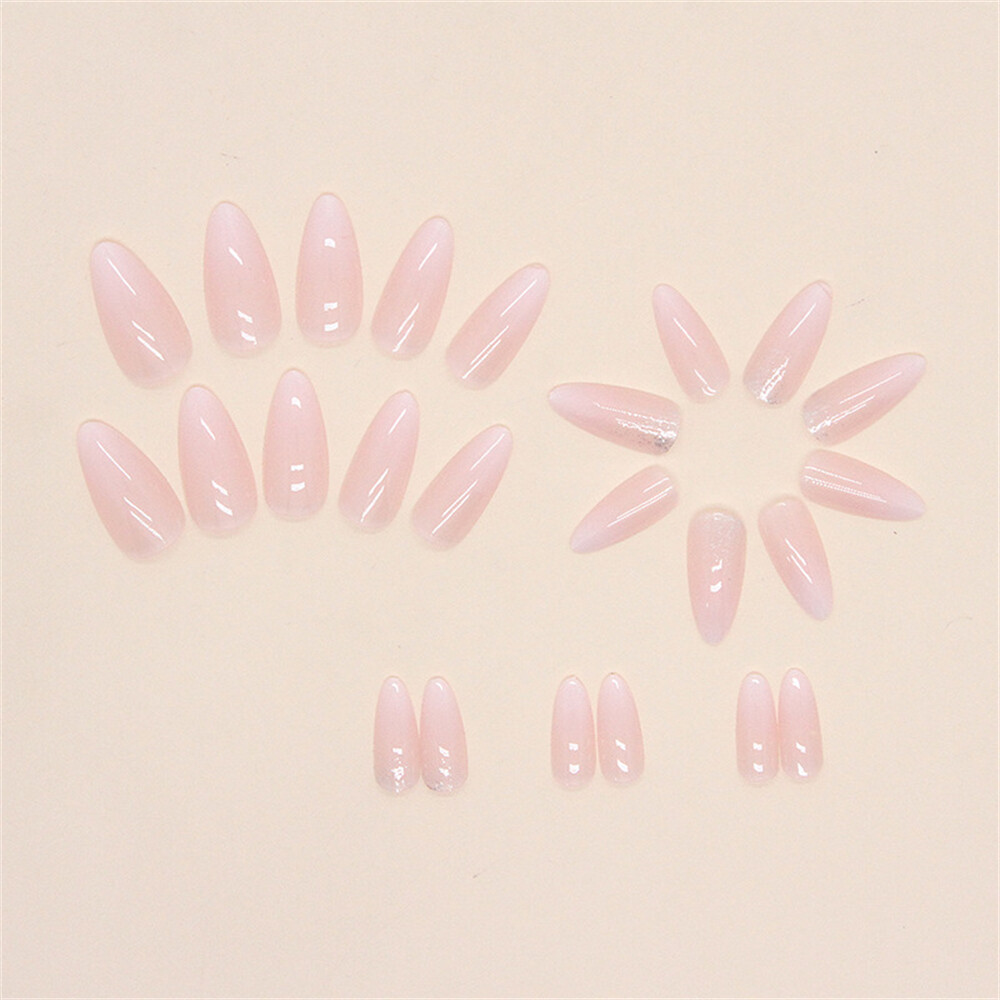 Almond Short False Nail French Gradient Press on Nails for Girls Nail Art 24pcs