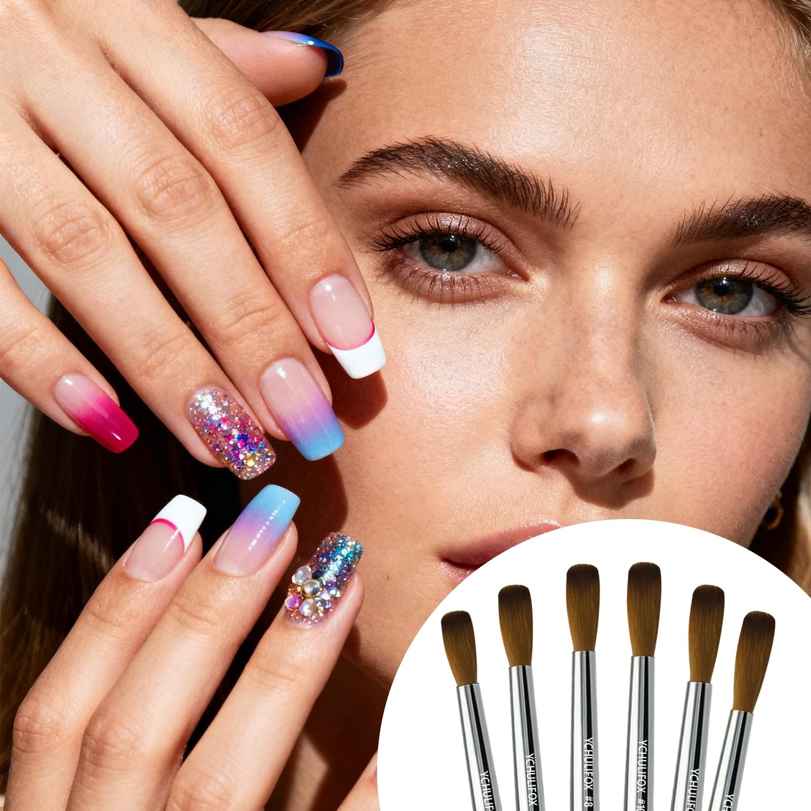 ,Acrylic Art Nail Kit with 6-Size Brushes (4/6/8/10/12/14) for Dip & Nail Art…