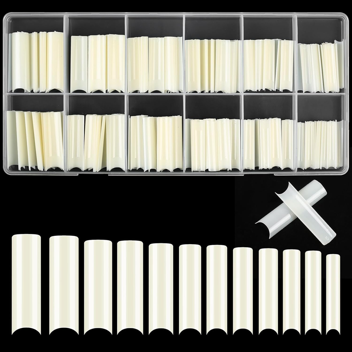 240 Pcs Square Nail Tips, Natural Extra Long No C Curve XXL Tapered Square Half