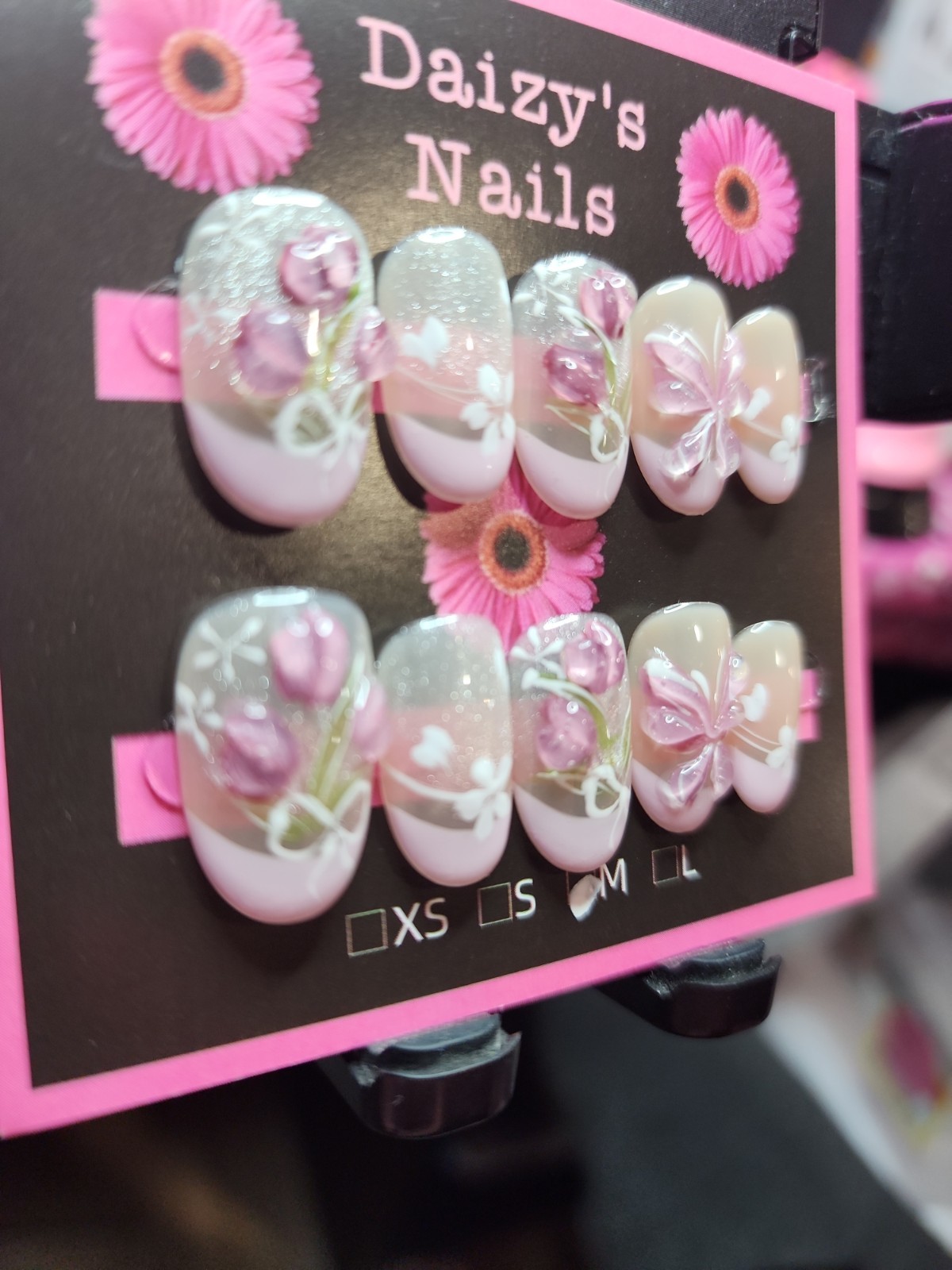 Medium Size Press-on Nail 10Pc Set Handmade Oval Purple Tullip 2.0 Cm Length