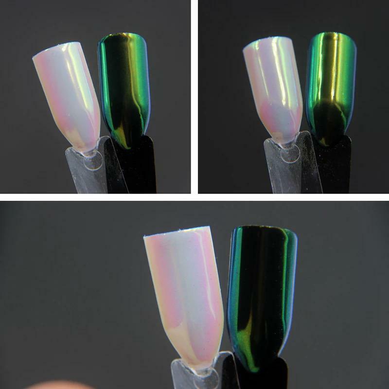 Aurora Unicorn Nail Chrome Dust Mirror White Pink Green Powder Holographic BJ-13