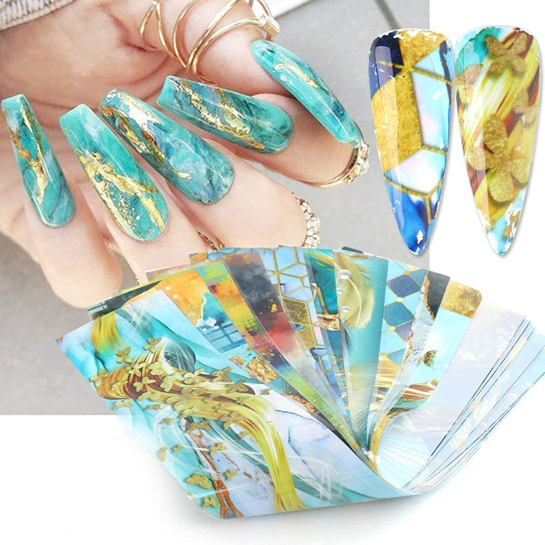 10 Sheets Marble Holographic Nail Foil Stickers DIY Nail Art Transfers Decals