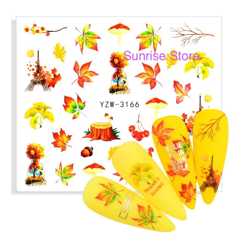Nail Art Water Transfer Sticker Multi Color Maple Leaves Fall Decals Manicure
