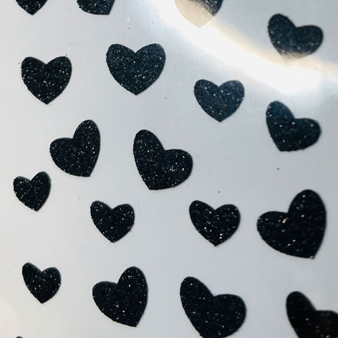 Embossed Point Nail Art Black Hearts 3D DIY Sparkle Stickers Made in Korea Trend