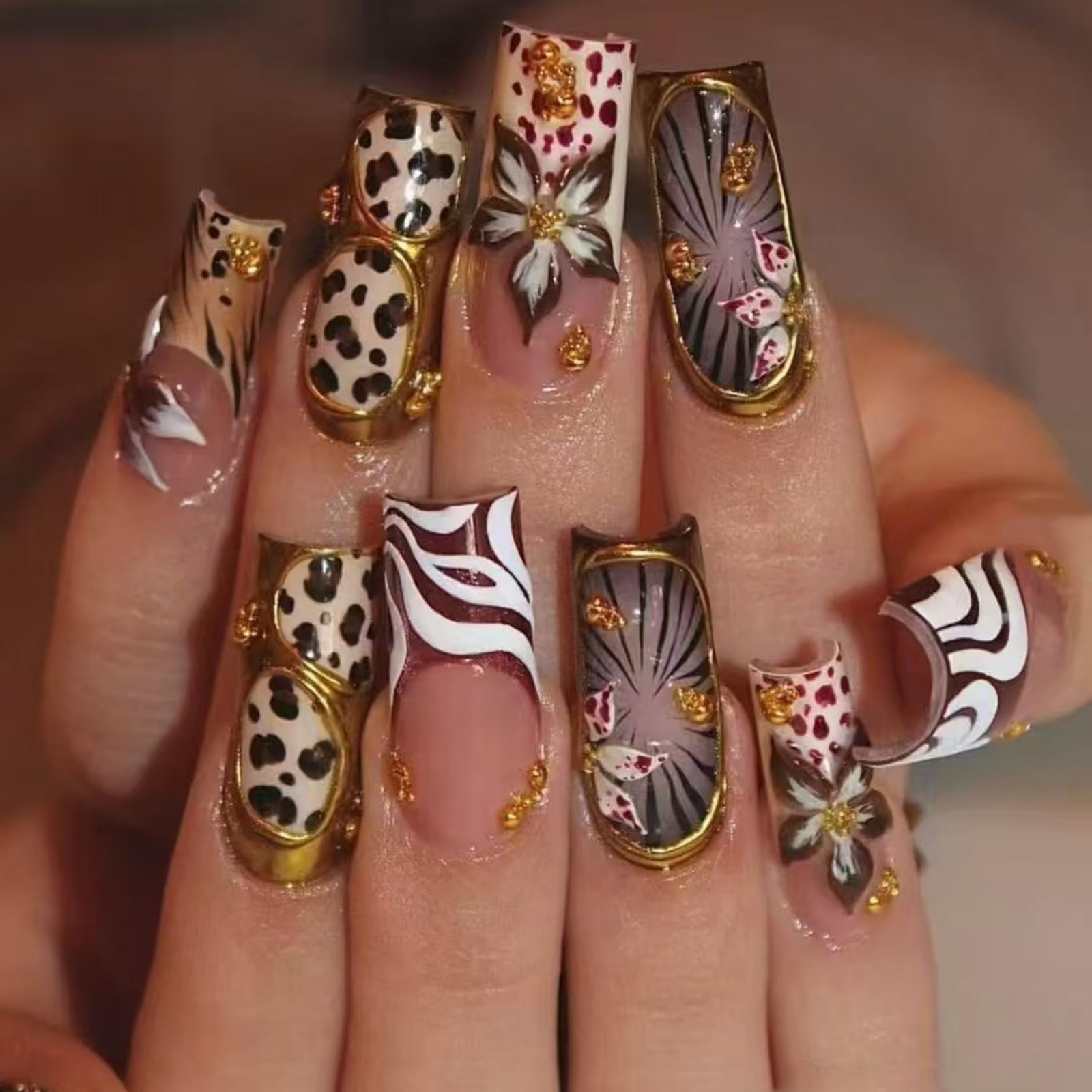 Kcjckcdd Leopard Flower Nail Set